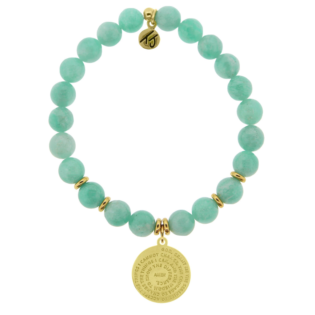Gold Collection - Peruvian Amazonite Stone Bracelet with Serenity Prayer Gold Charm