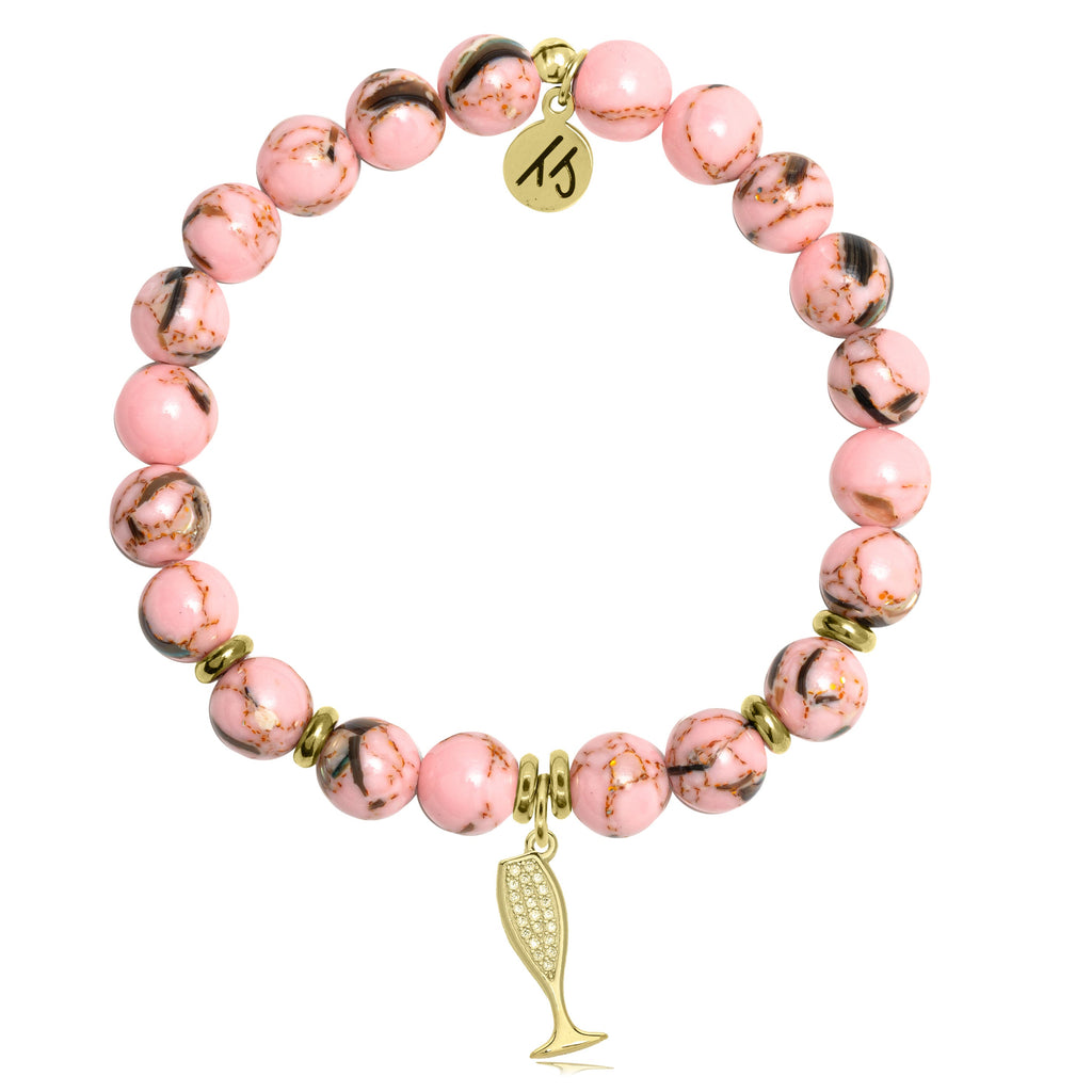 Gold Collection - Pink Shell Stone Bracelet with Cheers Gold Charm
