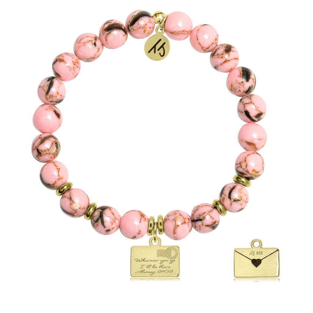 Gold Collection - Pink Shell Stone Bracelet with Love Letter Gold Charm
