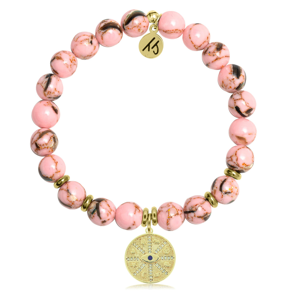Gold Collection - Pink Shell Stone Bracelet with Protection Gold Charm