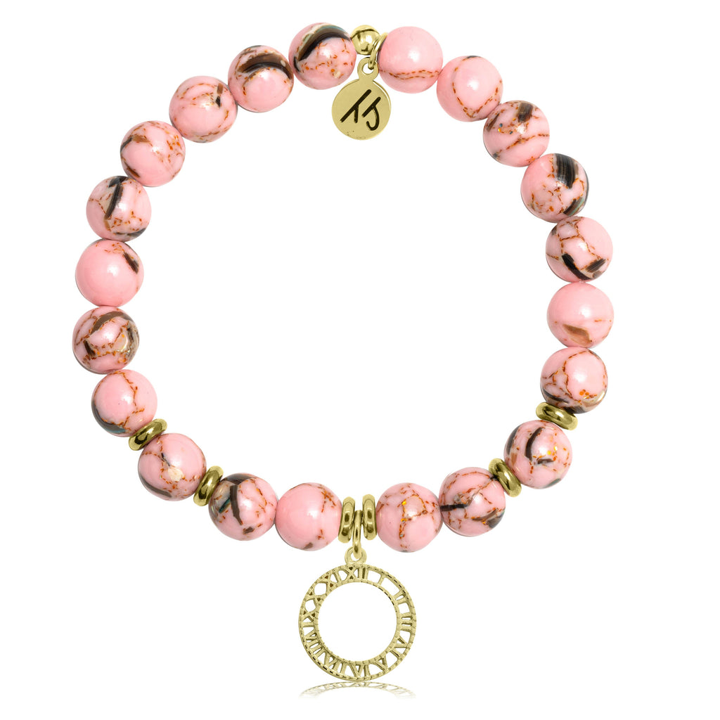 Gold Collection - Pink Shell Stone Bracelet with Timeless Gold Charm