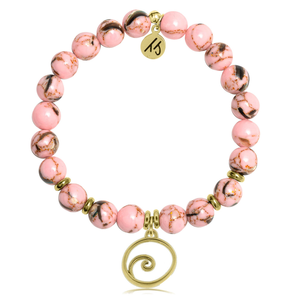 Gold Collection - Pink Shell Stone Bracelet with Wave Gold Charm