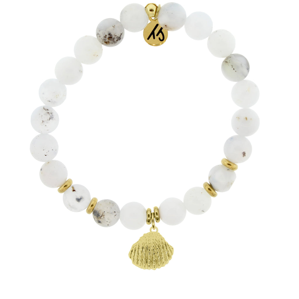 Gold Collection - White Chalcedony Stone Bracelet with Seashell Gold Charm