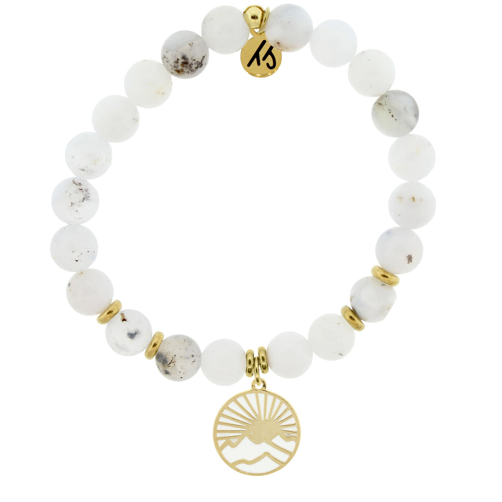 Gold Collection - White Chalcedony Stone Bracelet with Sunrise Gold Charm
