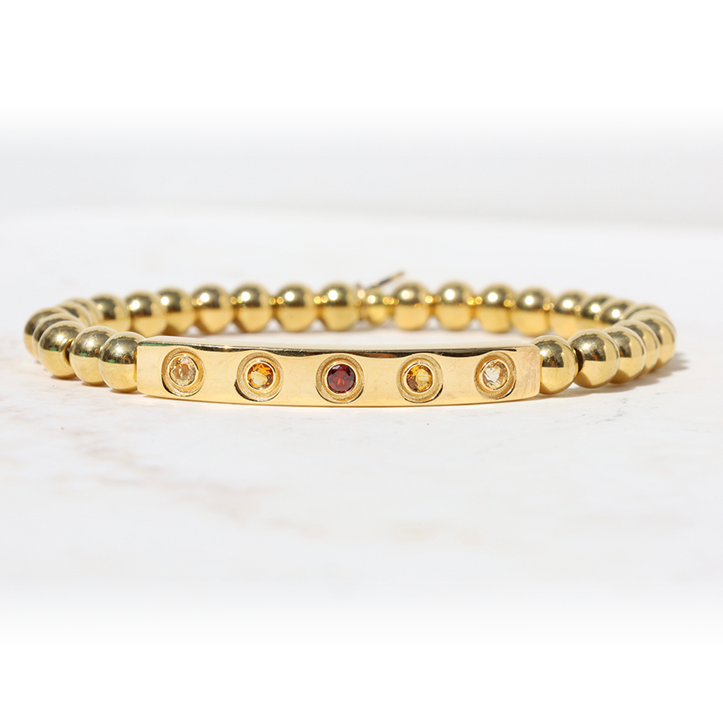 Gold Milestone Bracelet - Gold Filled Beads with Milestone Gem Bar