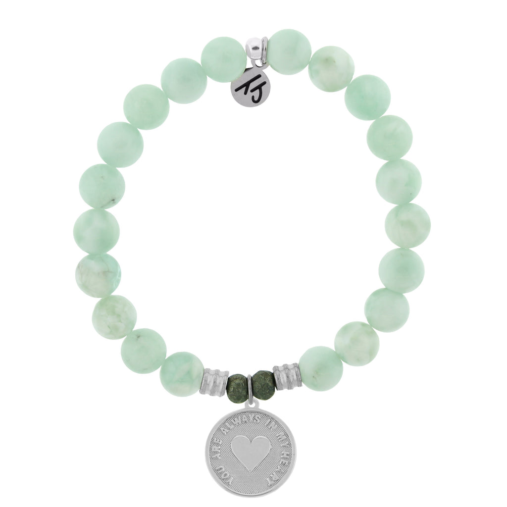 Green Angelite Bracelet with Always in my Heart Sterling Silver Charm