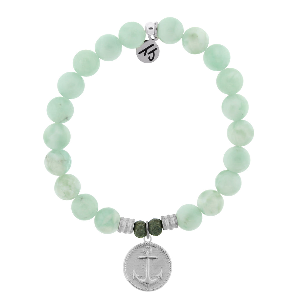 Green Angelite Bracelet with Anchor Sterling Silver Charm