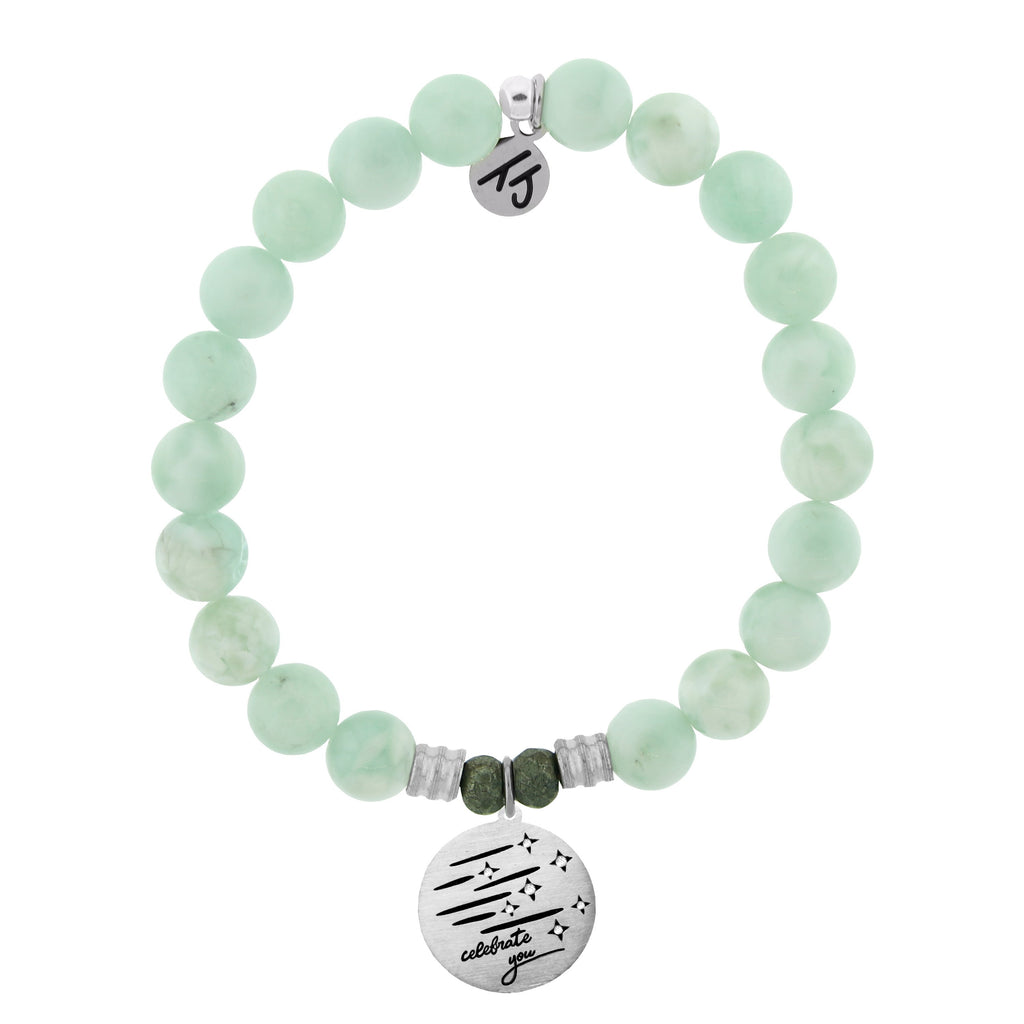 Green Angelite Bracelet with Birthday Wishes Sterling Silver Charm