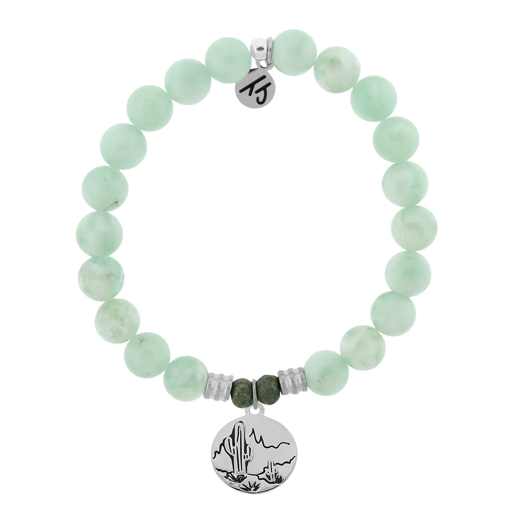 Green Angelite Bracelet with Cactus Sterling Silver Charm