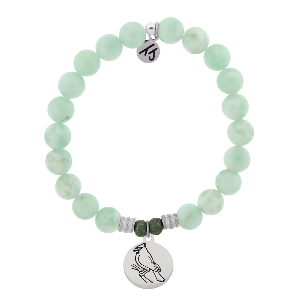 Green Angelite Bracelet with Cardinal Sterling Silver Charm