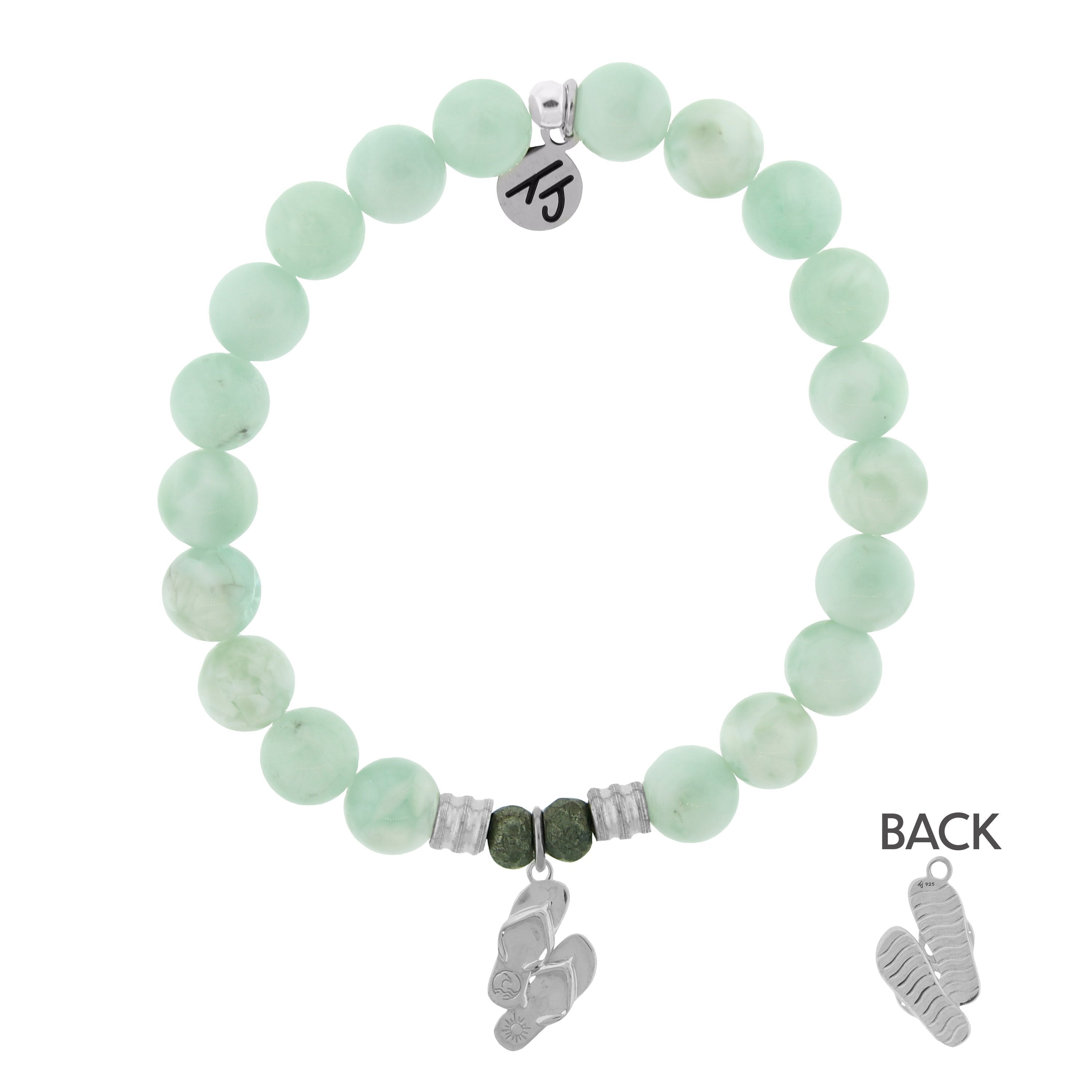 Green Angelite Bracelet with Flip Flop Sterling Silver Charm