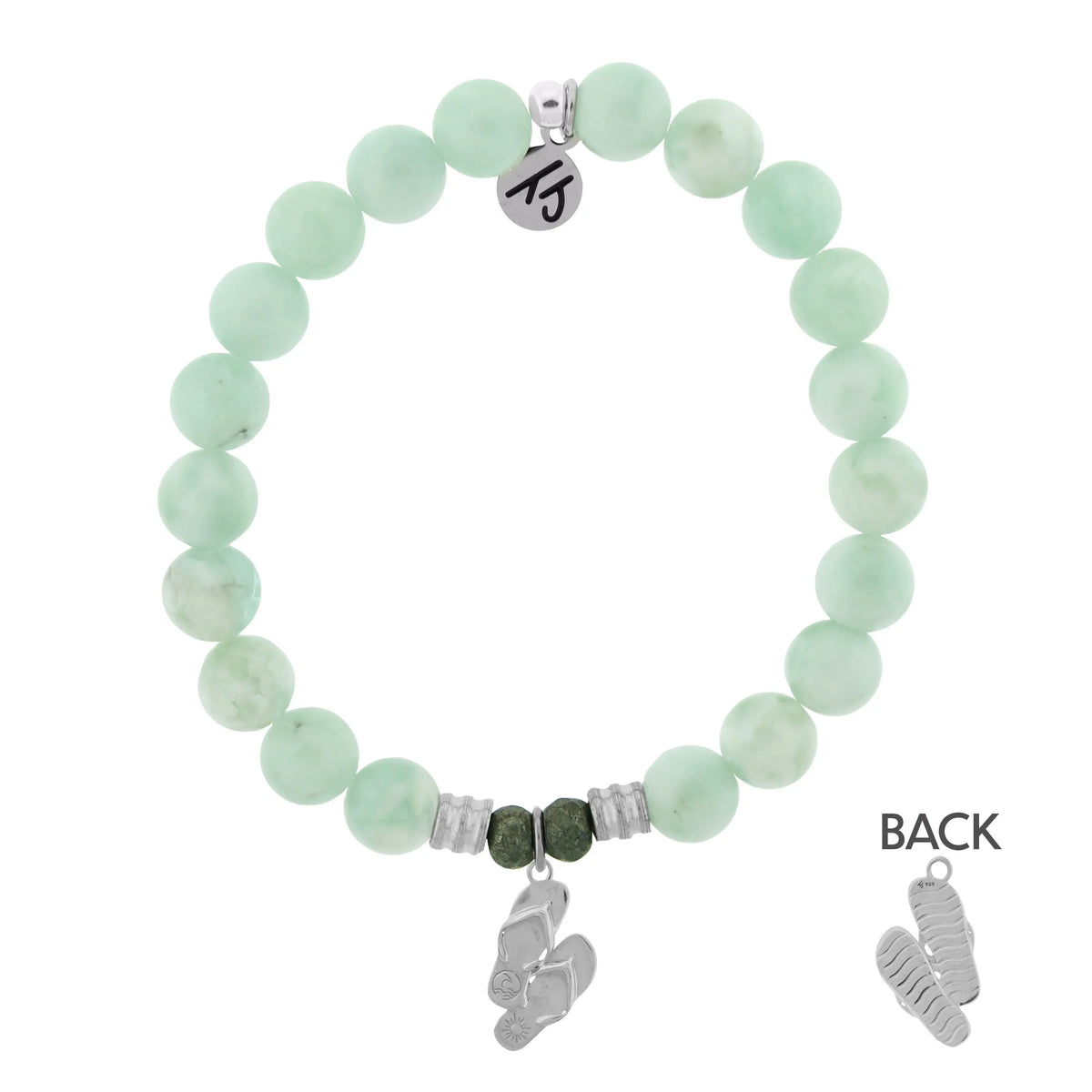 Green Angelite Bracelet with Flip Flop Sterling Silver Charm