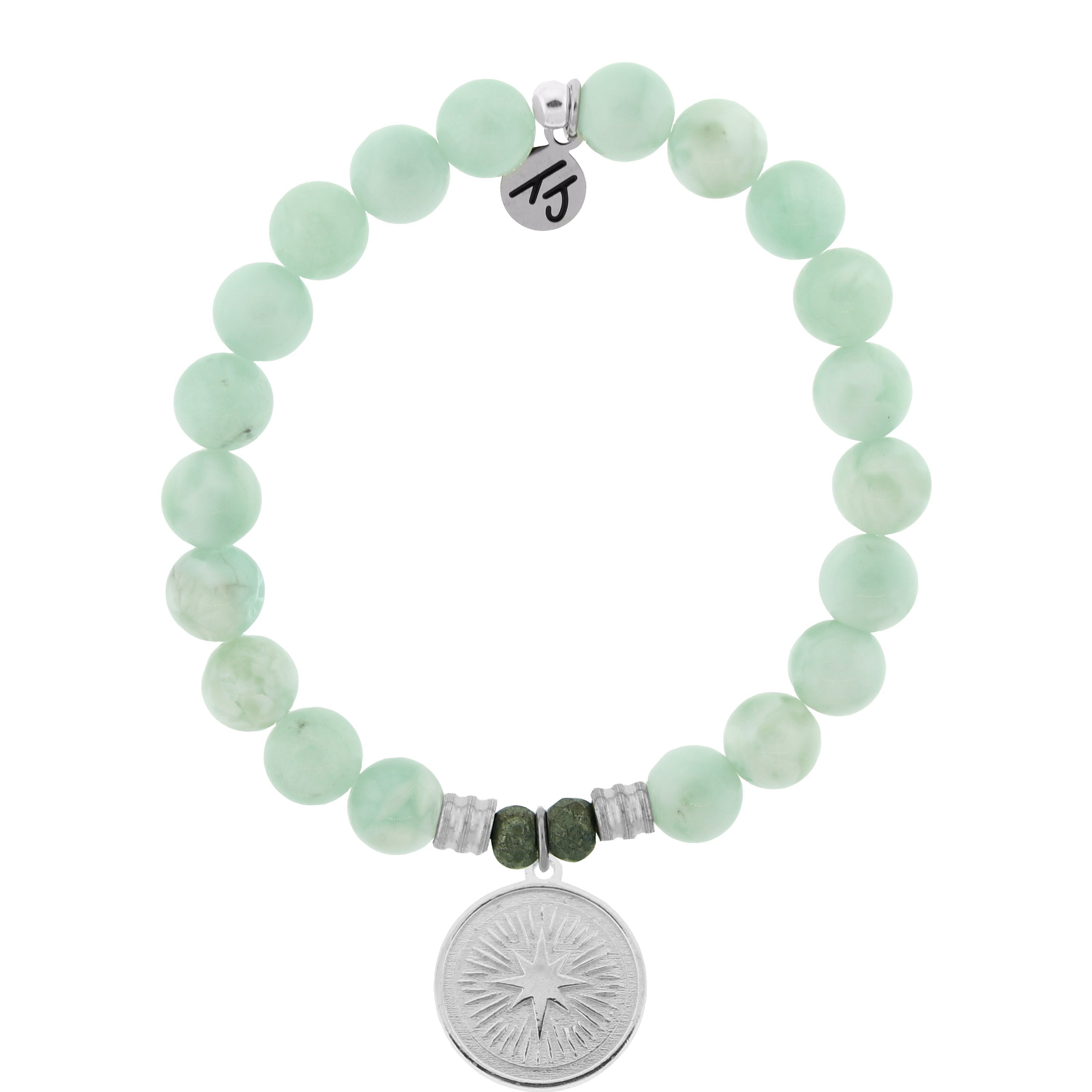 Green Angelite Bracelet with Guidance Sterling Silver Charm
