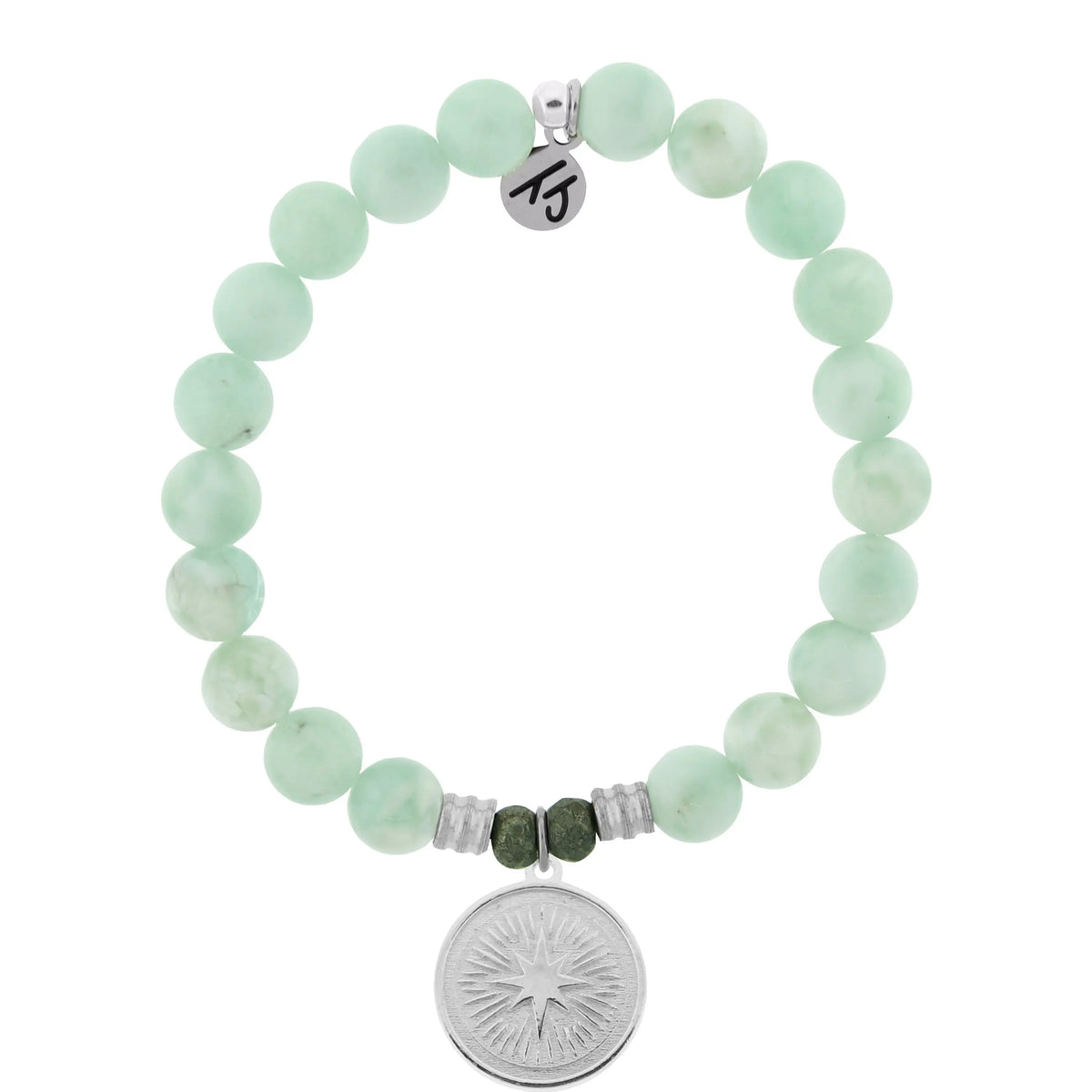 Green Angelite Bracelet with Guidance Sterling Silver Charm