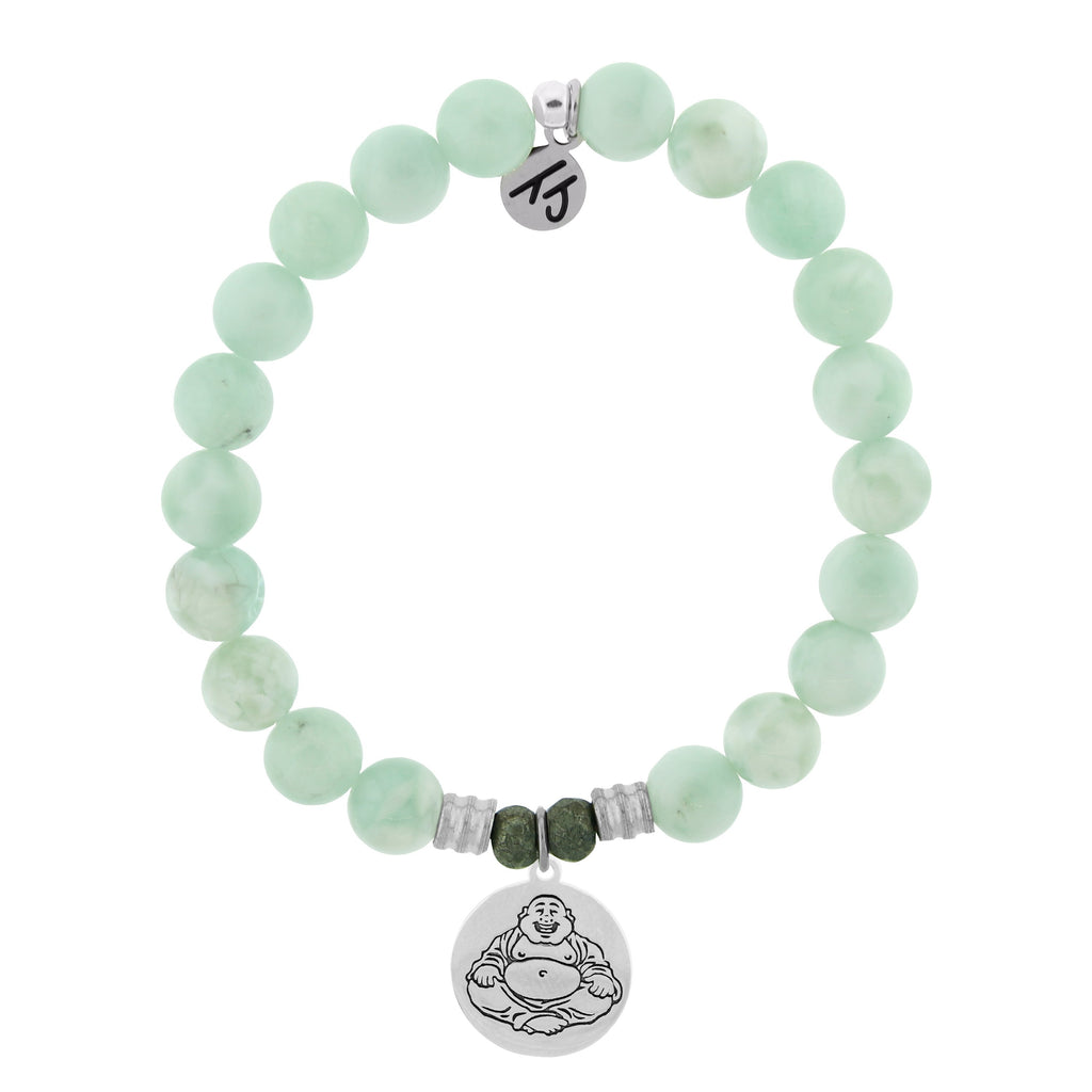 Green Angelite Bracelet with Happy Buddha Sterling Silver Charm
