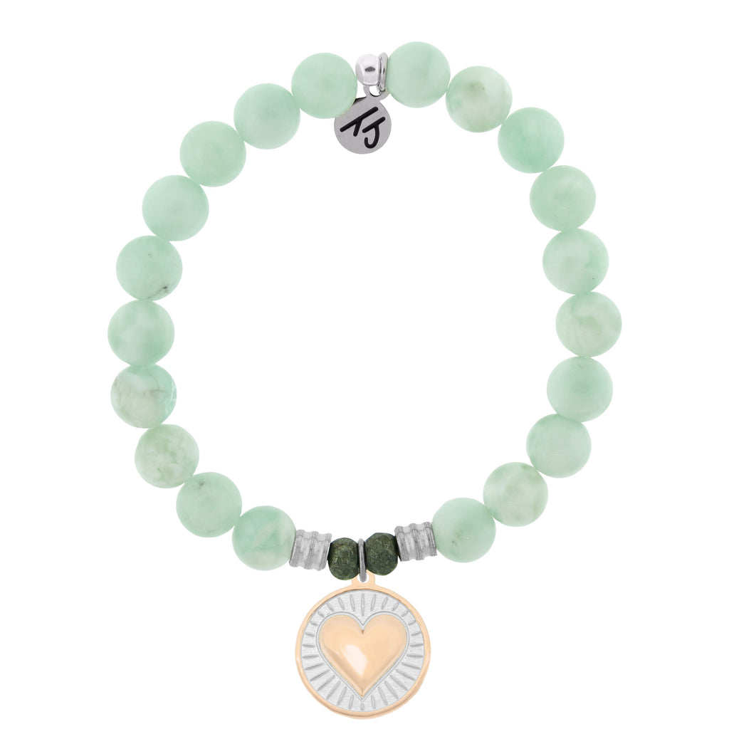 Green Angelite Bracelet with Heart of Gold Sterling Silver Charm