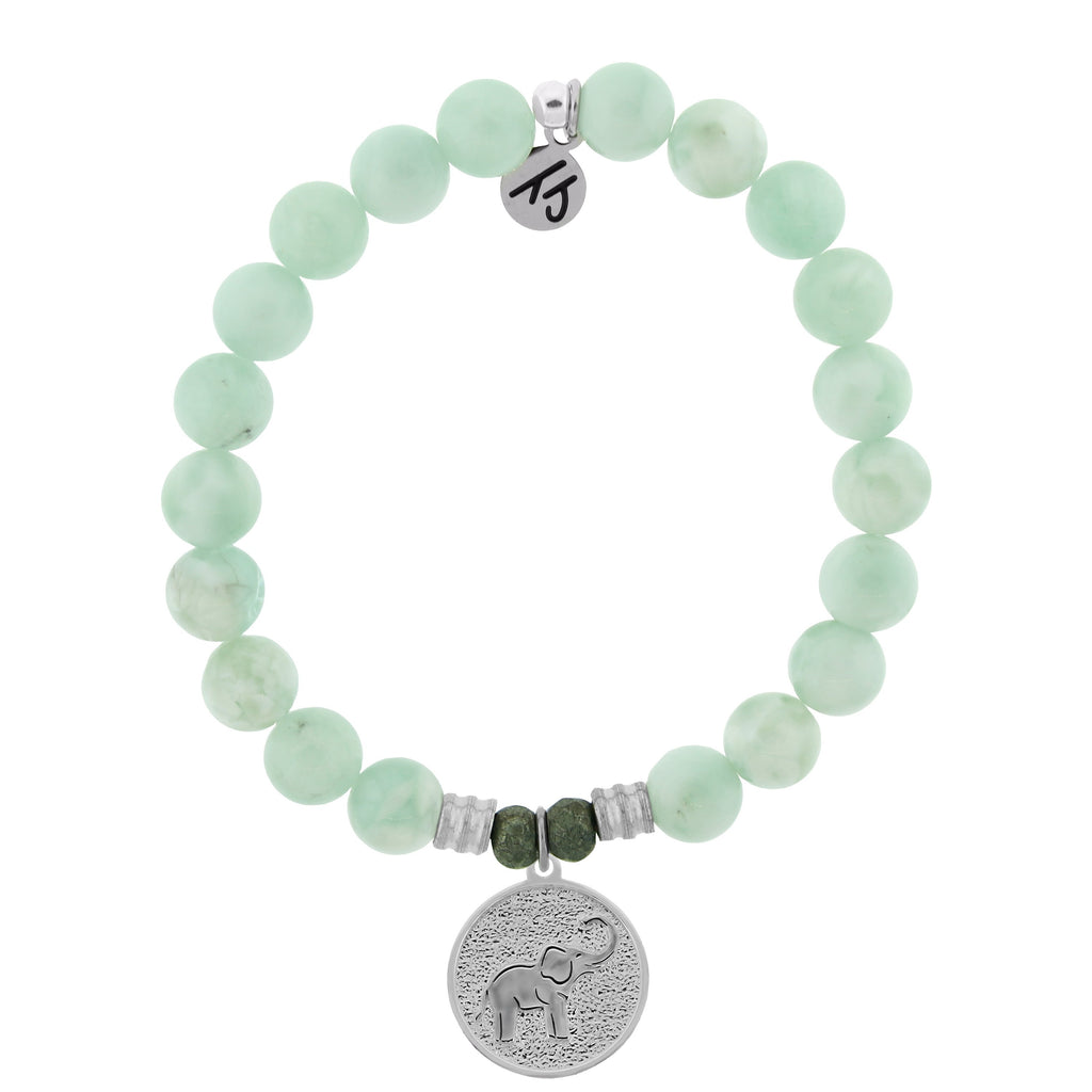 Green Angelite Bracelet with Lucky Elephant Sterling Silver Charm