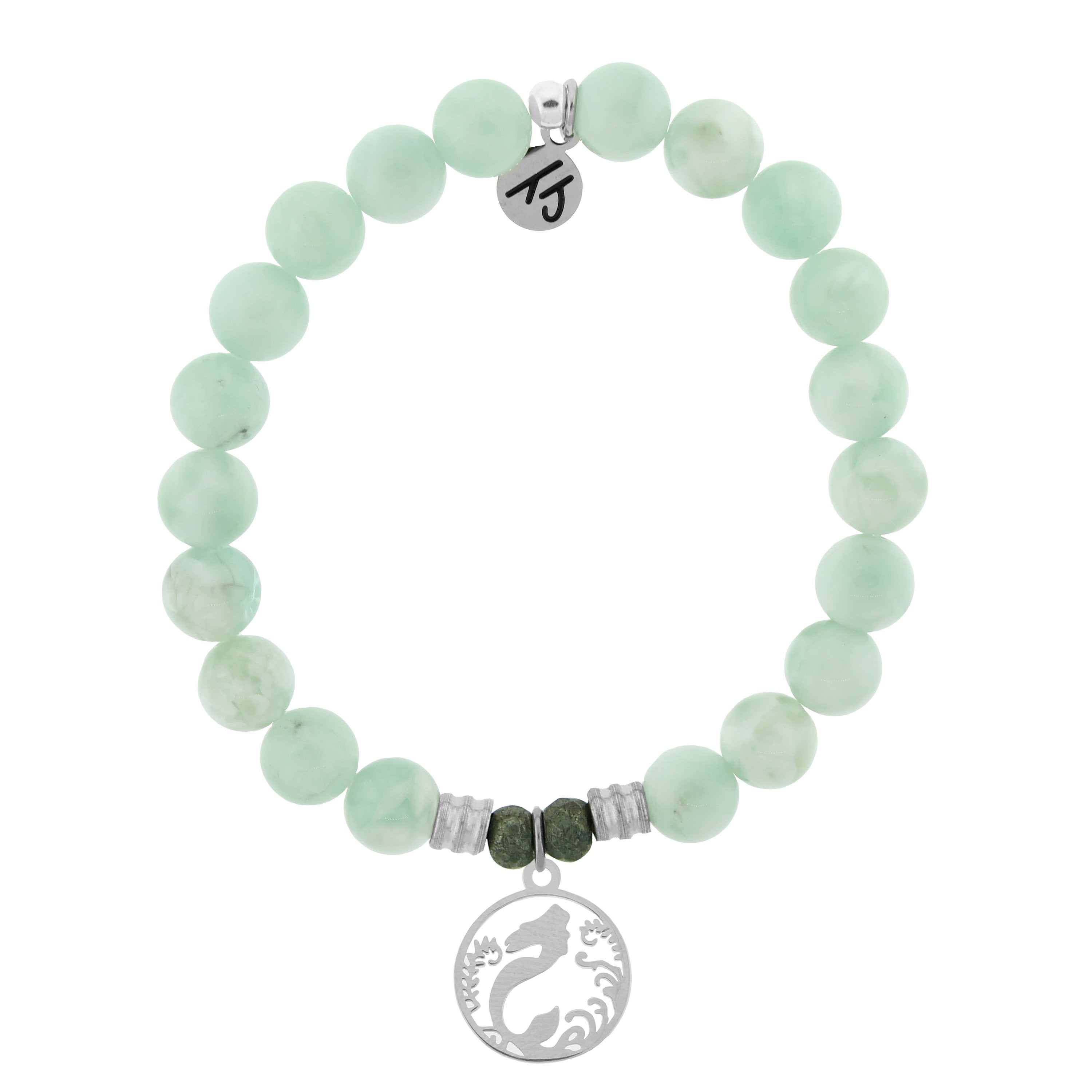 Green Angelite Bracelet with Mermaid Sterling Silver Charm