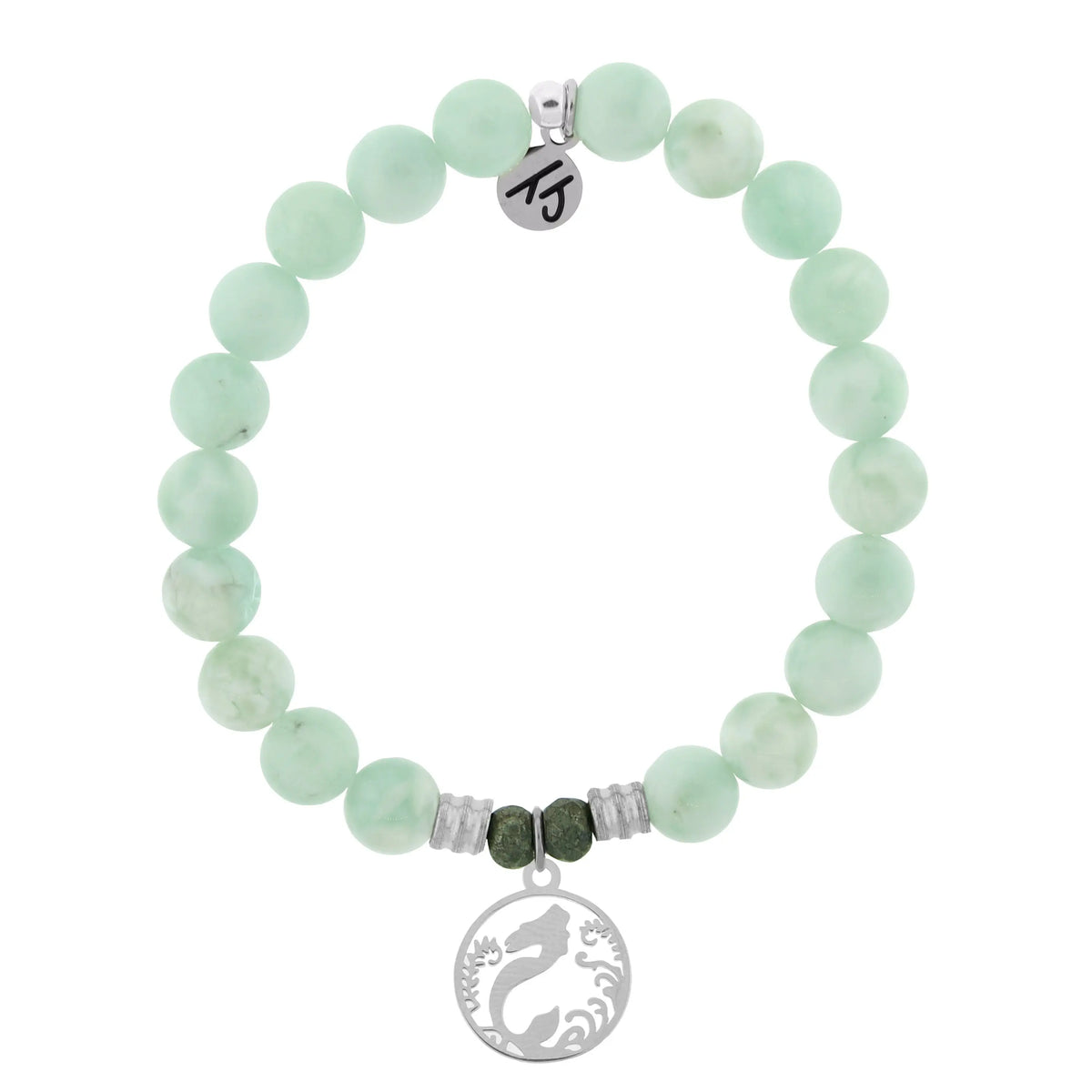 Green Angelite Bracelet with Mermaid Sterling Silver Charm
