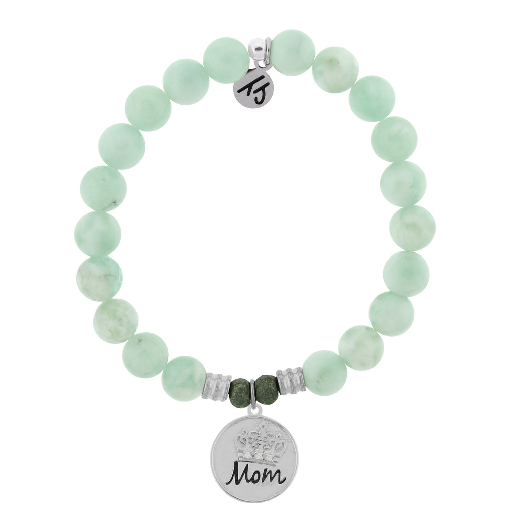 Green Angelite Bracelet with Mom Crown Sterling Silver Charm