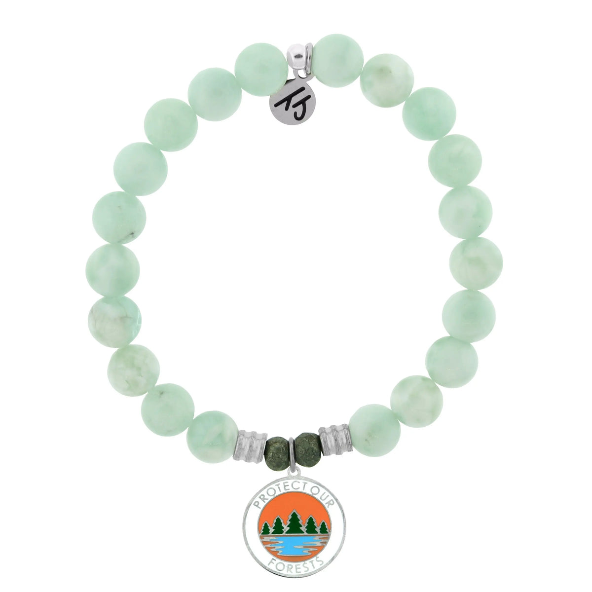 Green Angelite Bracelet with Protect our Forest Sterling Silver Charm