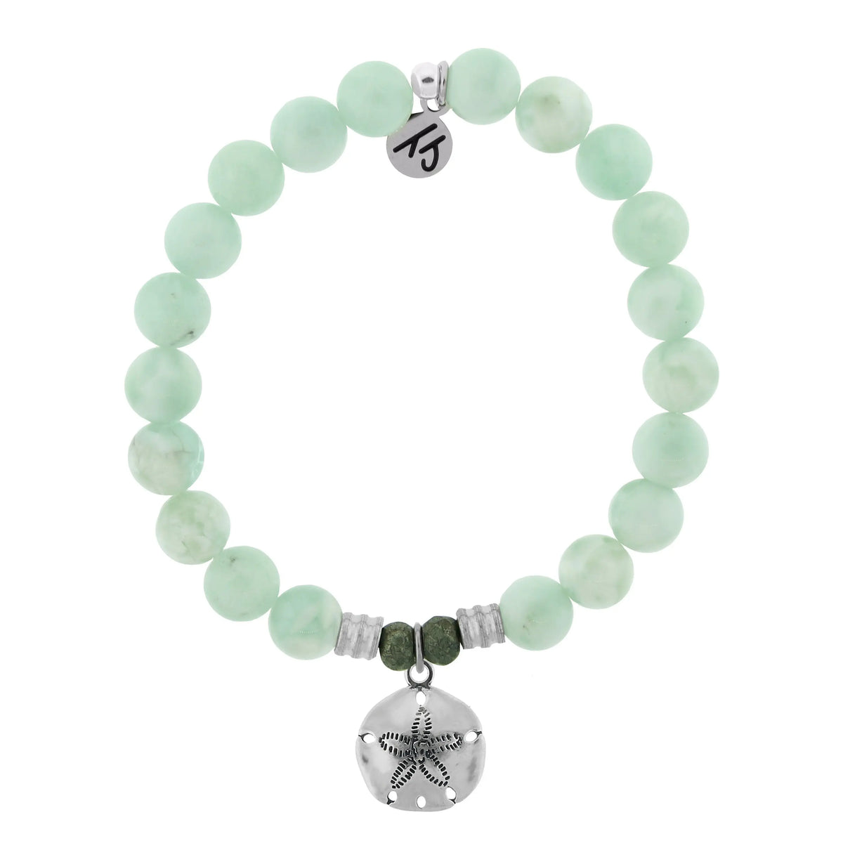 Green Angelite Bracelet with Sand Dollar Sterling Silver Charm