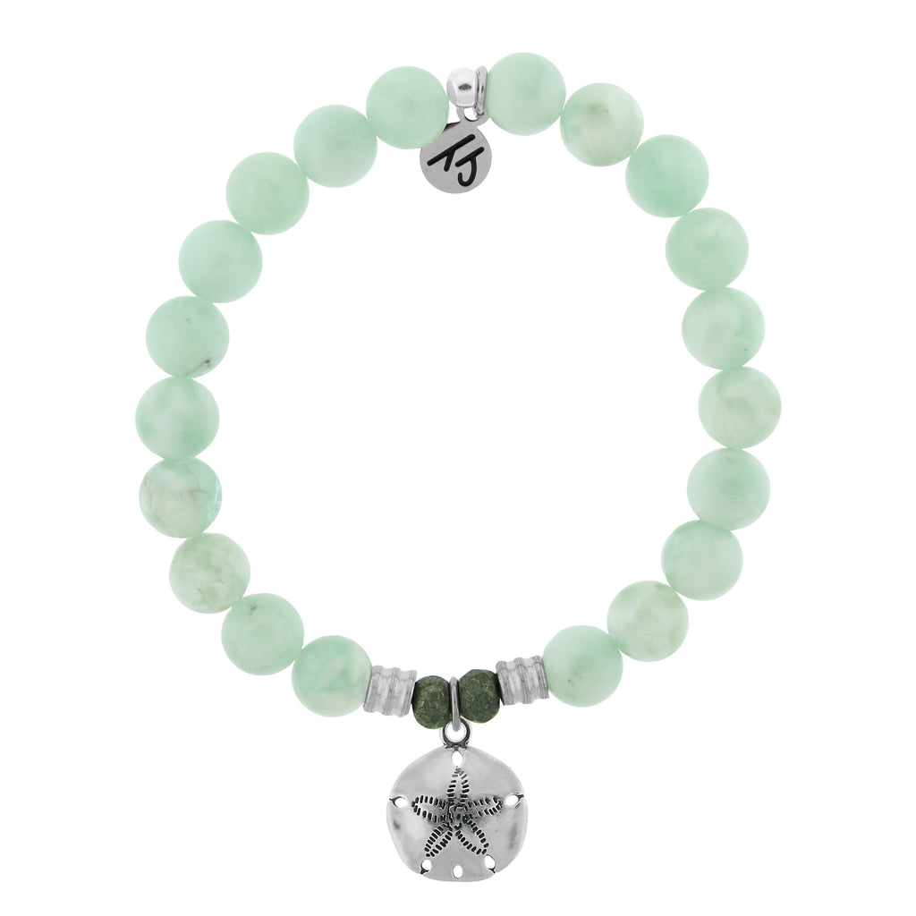 Green Angelite Bracelet with Sand Dollar Sterling Silver Charm