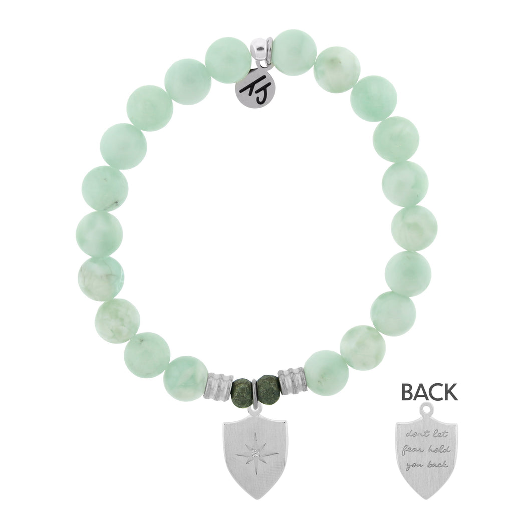 Green Angelite Bracelet with Shield Of Strength Sterling Silver Charm