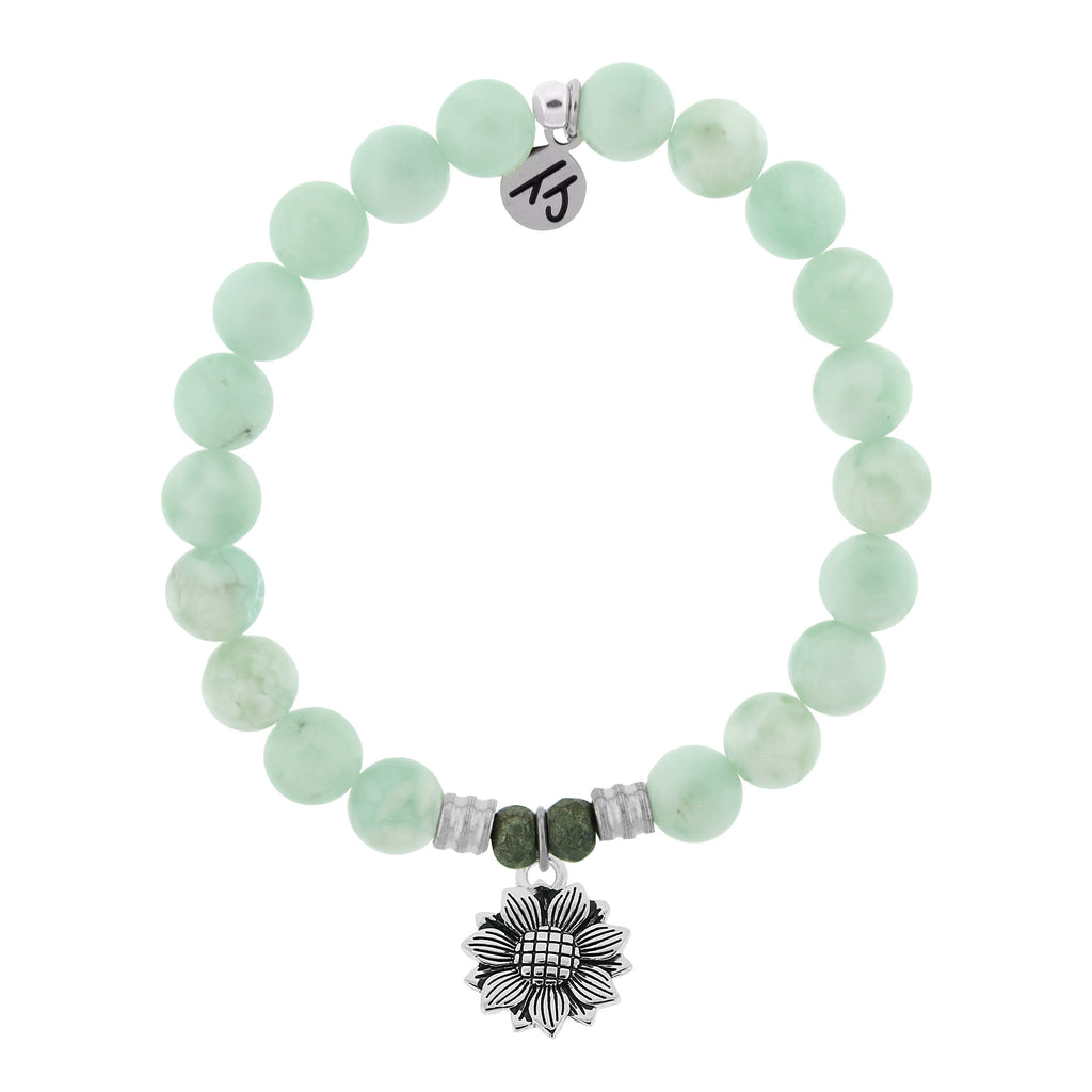 Green Angelite Bracelet with Sunflower Sterling Silver Charm