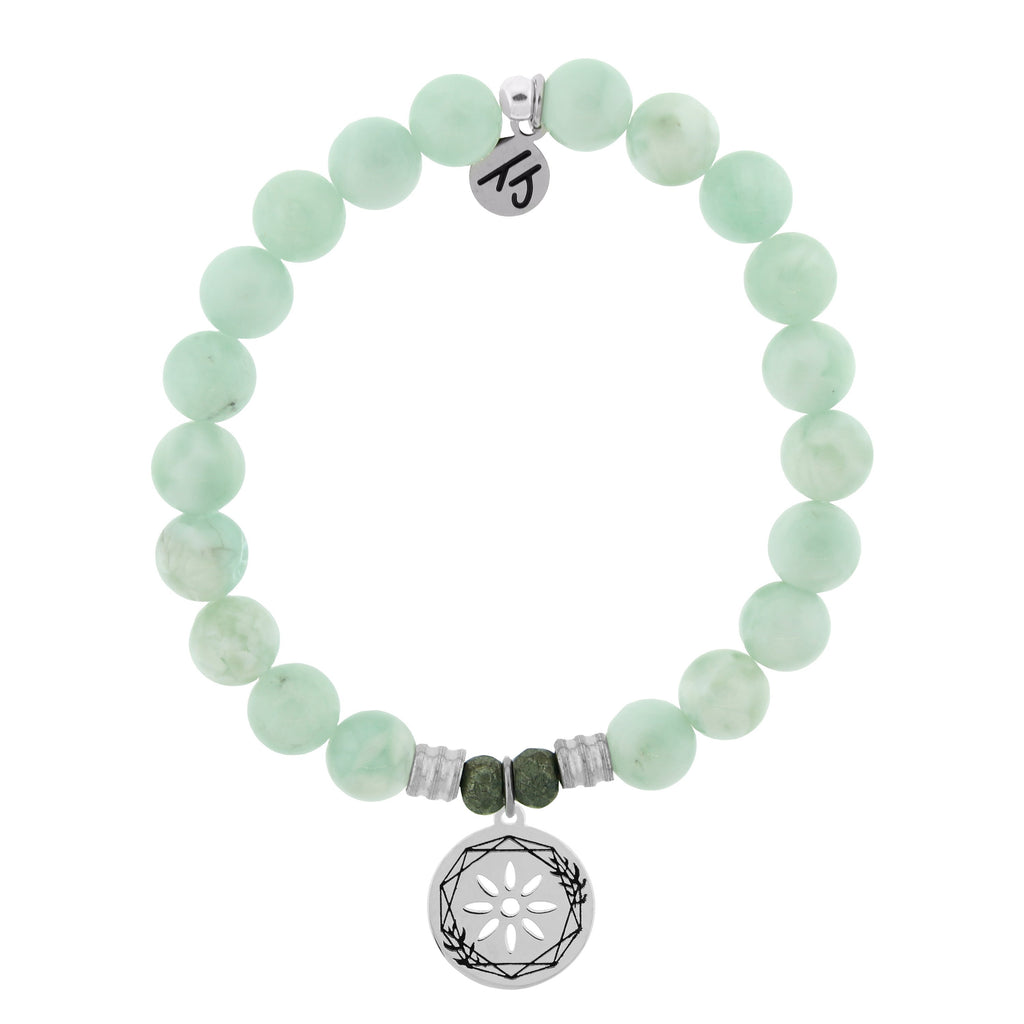 Green Angelite Bracelet with Thank You Sterling Silver Charm