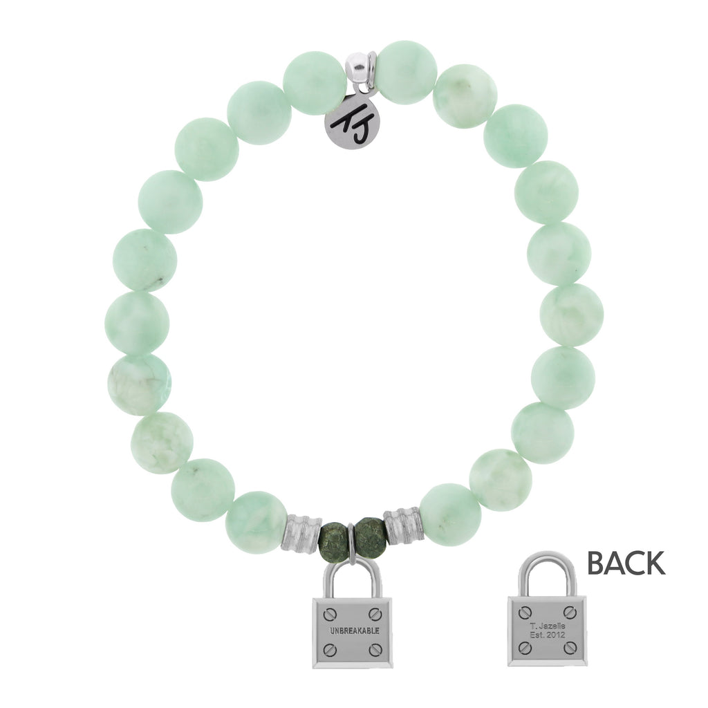 Green Angelite Bracelet with Unbreakable Sterling Silver Charm