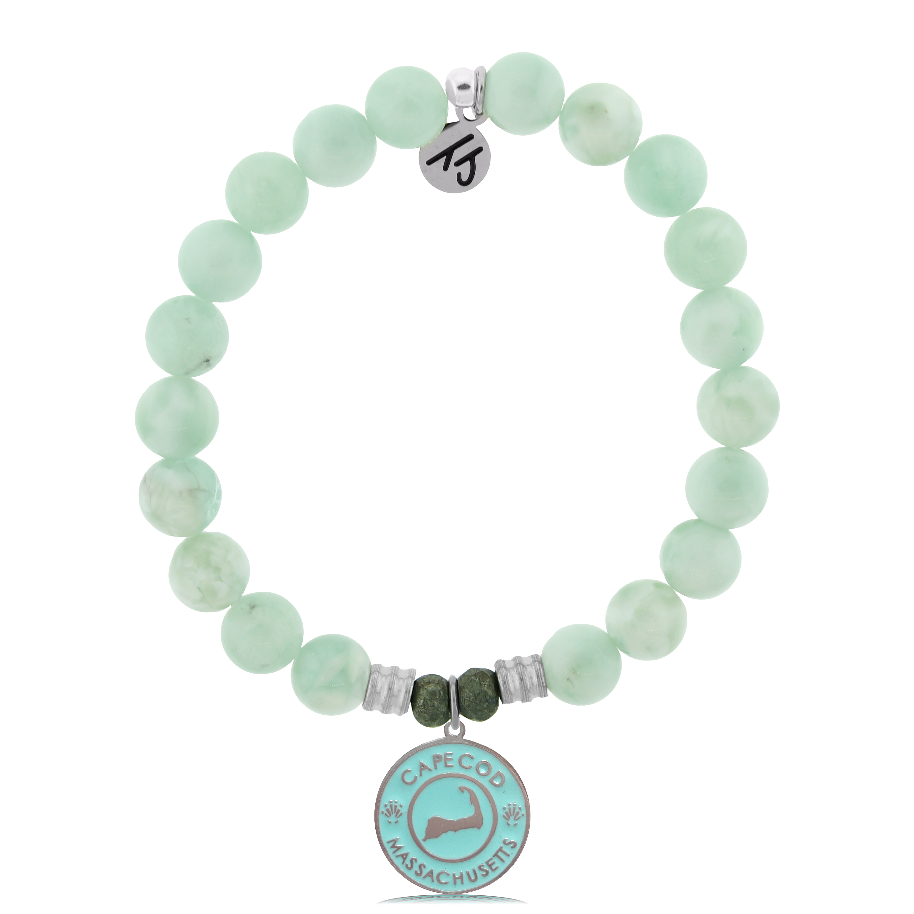 Green Angelite Stone Bracelet with Cape Cod Enamel Sterling Silver Charm