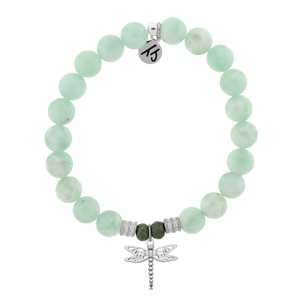 Green Angelite Stone Bracelet with Dragonfly Sterling Silver Charm