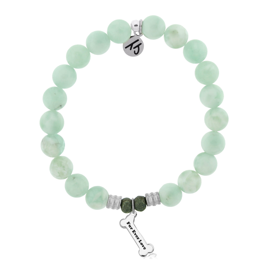 Green Angelite Stone Bracelet with Fur Ever Love Sterling Silver Charm
