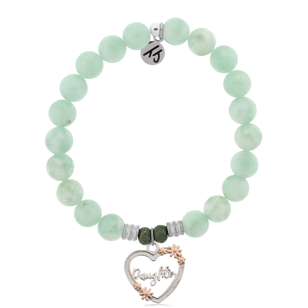 Green Angelite Stone Bracelet with Heart Daughter Sterling Silver Charm