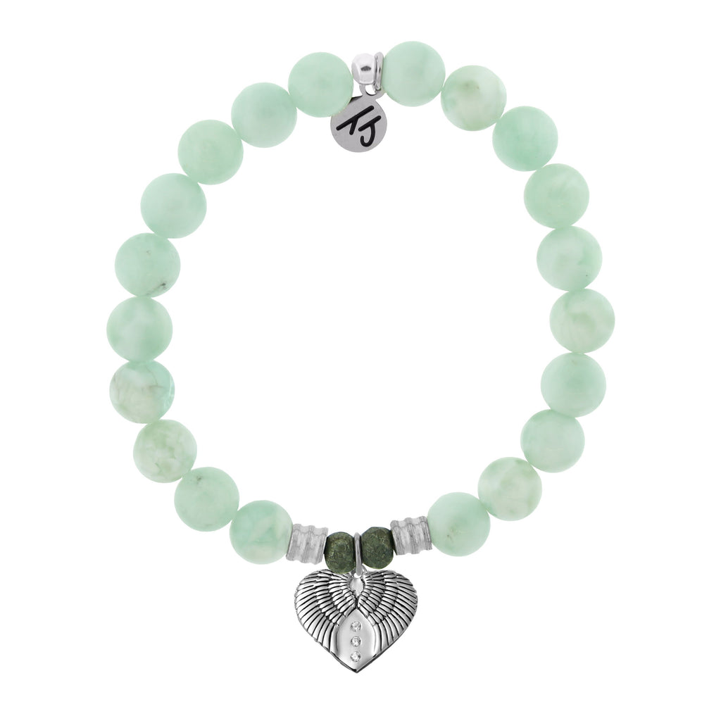 Green Angelite Stone Bracelet with Heart of Angels Sterling Silver Charm