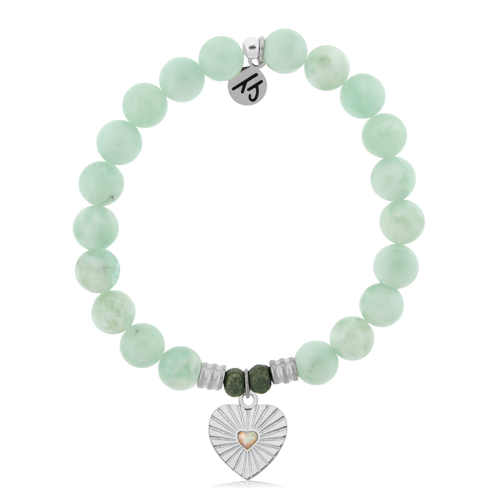 Green Angelite Stone Bracelet with Heart Sterling Silver Charm
