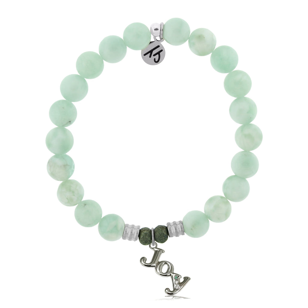 Green Angelite Stone Bracelet with Joy Sterling Silver Charm