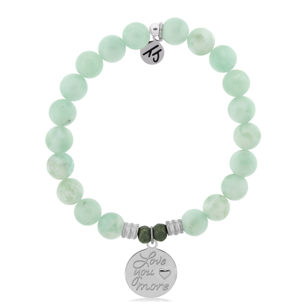Green Angelite Stone Bracelet with Love You More Sterling Silver Charm