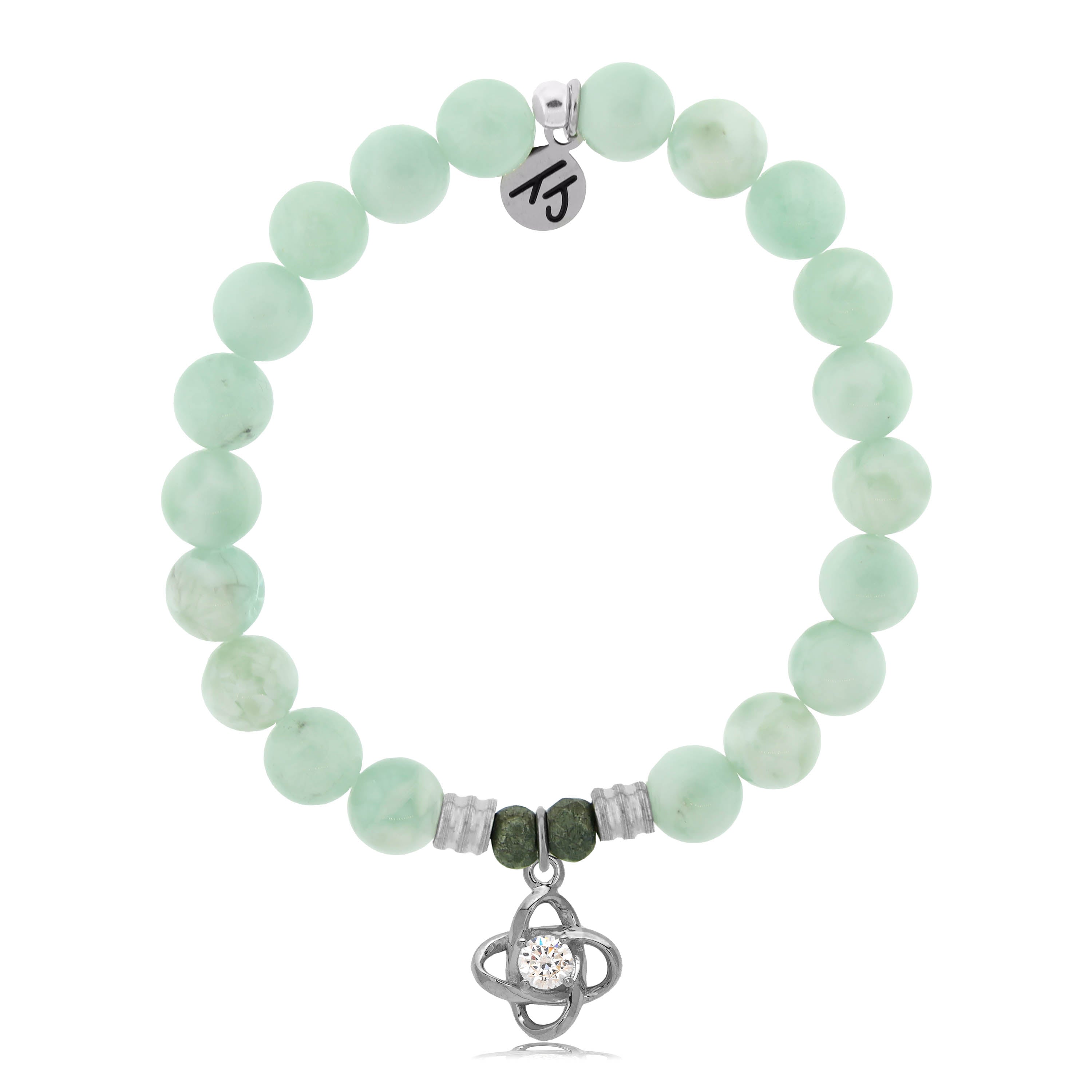 Green Angelite Stone Bracelet with Stronger Together Sterling Silver Charm