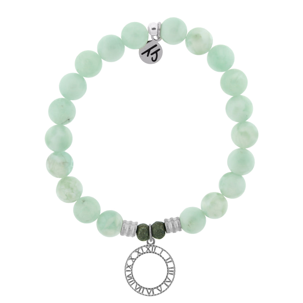 Green Angelite Stone Bracelet with Timeless Sterling Silver Charm