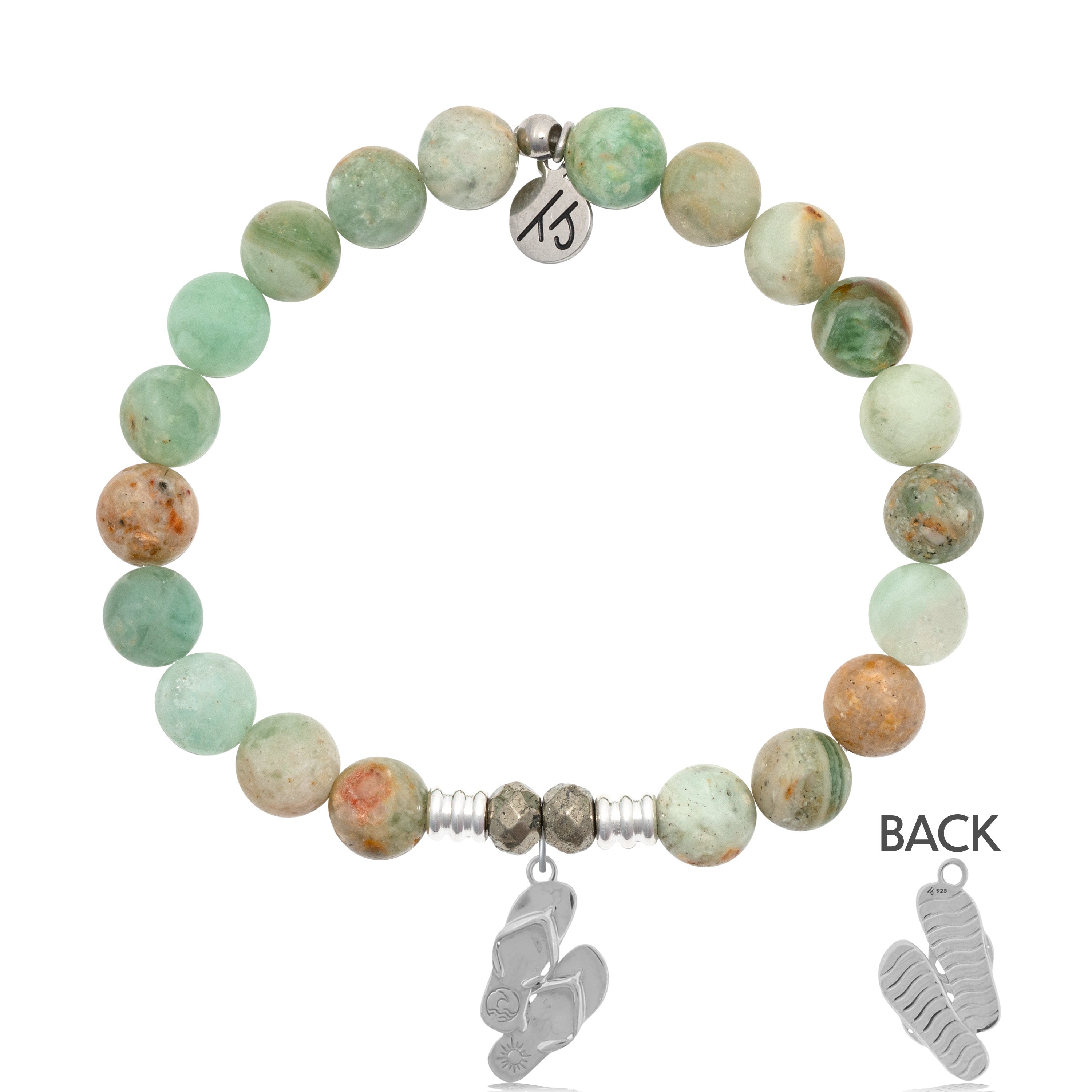Green Quartz Stone Bracelet with Flip Flop Sterling Silver Charm