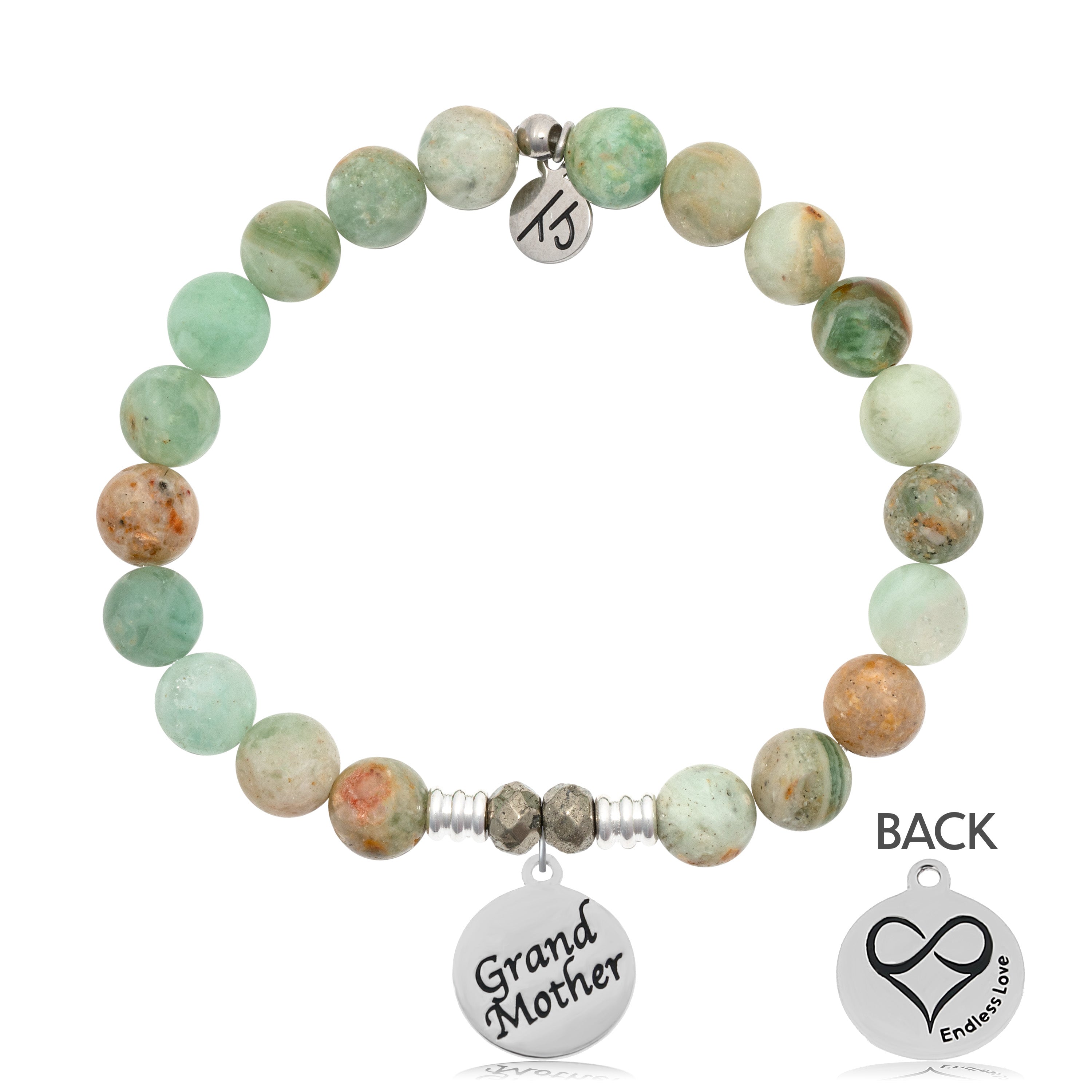 Green Quartz Stone Bracelet with Grandmother Sterling Silver Charm