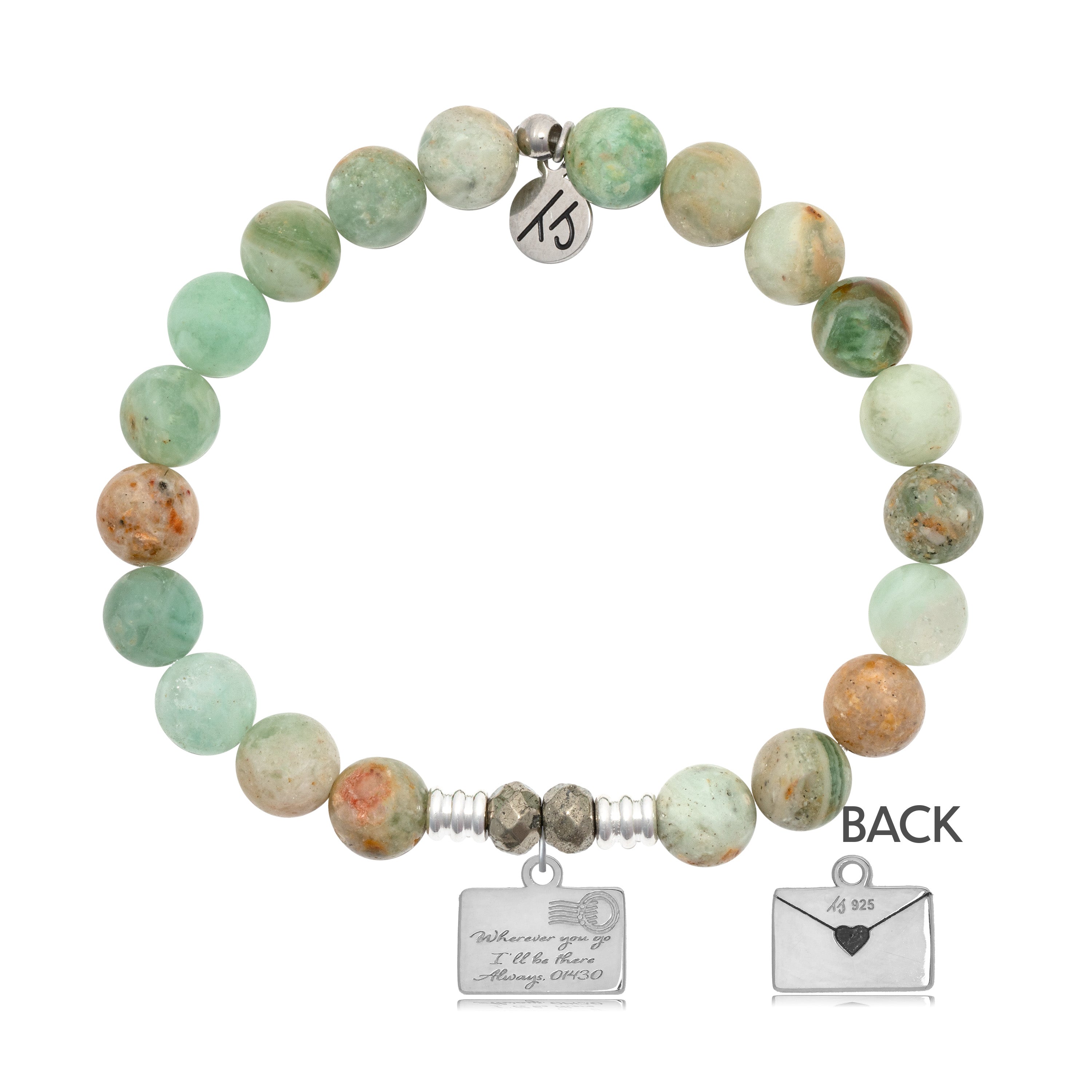 Green Quartz Stone Bracelet with Love Letter Sterling Silver Charm