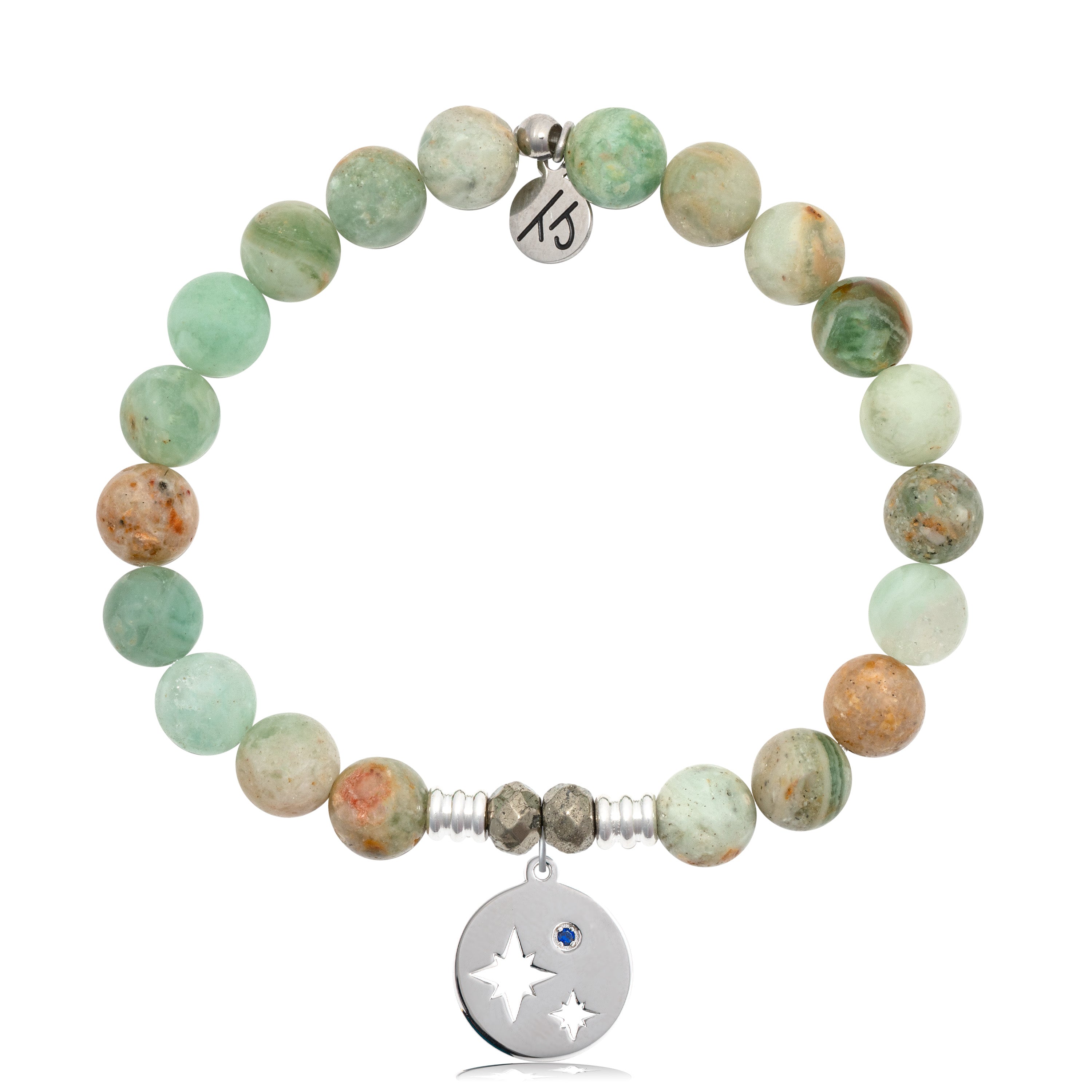 Green Quartz Stone Bracelet with Mother Son Sterling Silver Charm