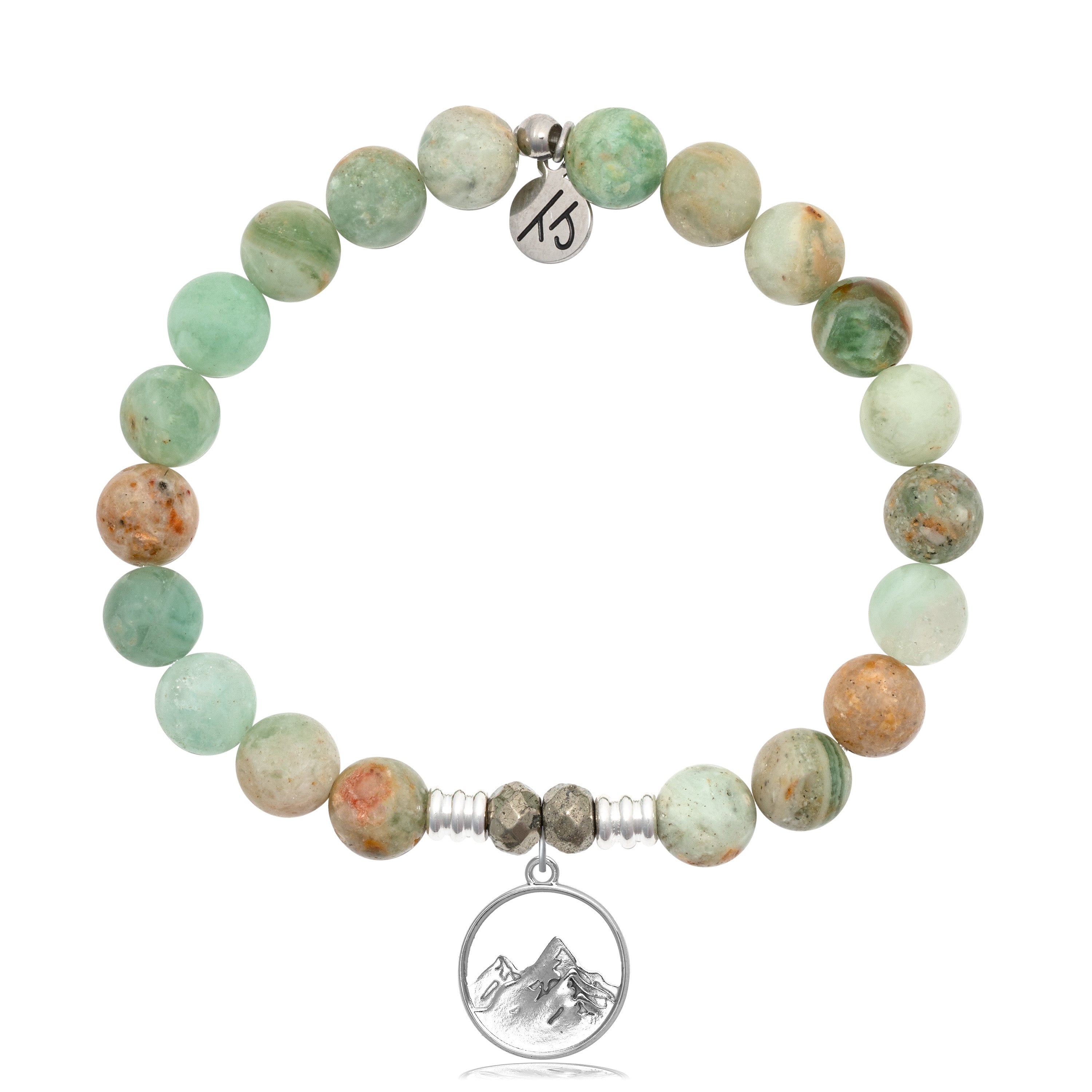 Green Quartz Stone Bracelet with Mountain Cutout Sterling Silver Charm
