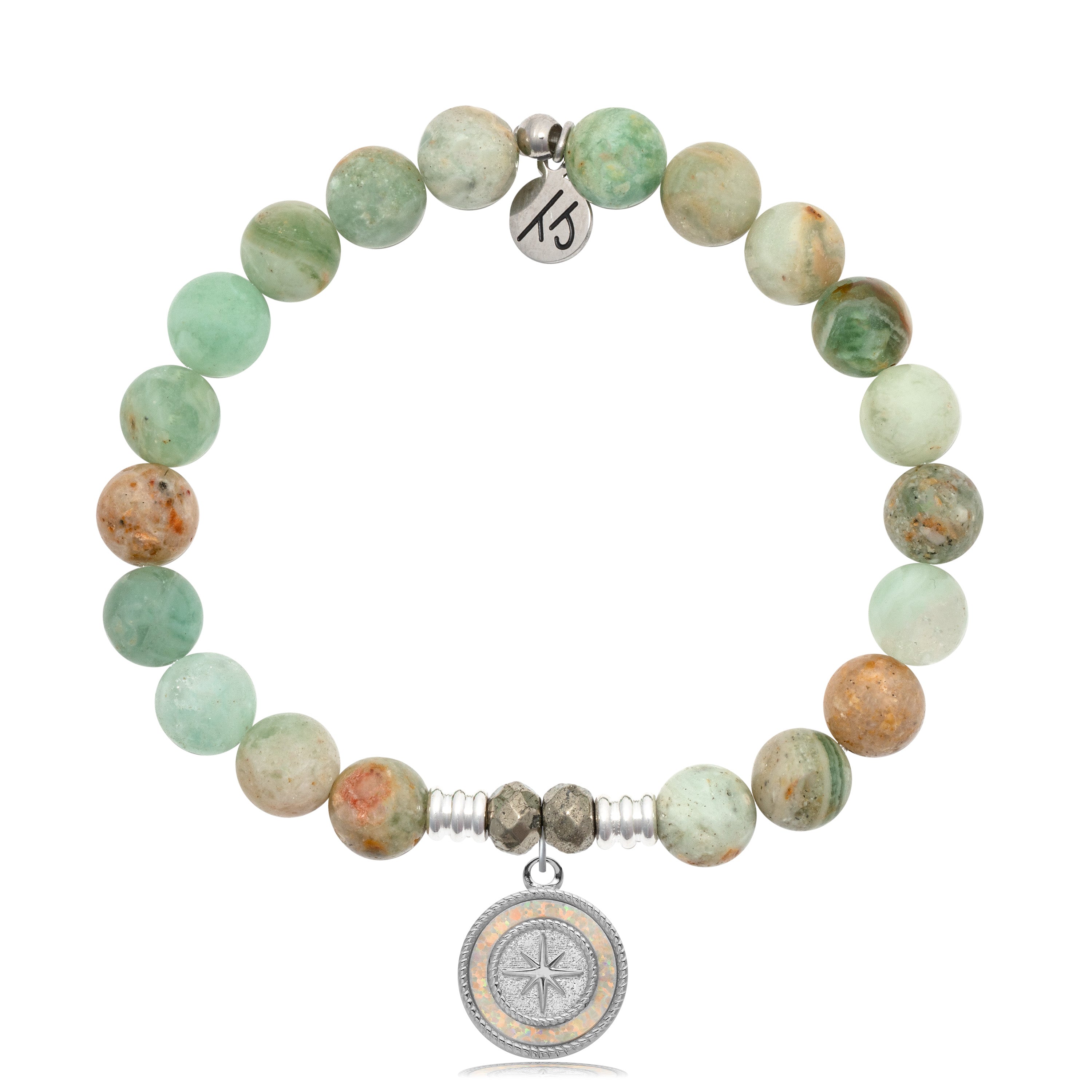 Green Quartz Stone Bracelet with North Star Sterling Silver Charm