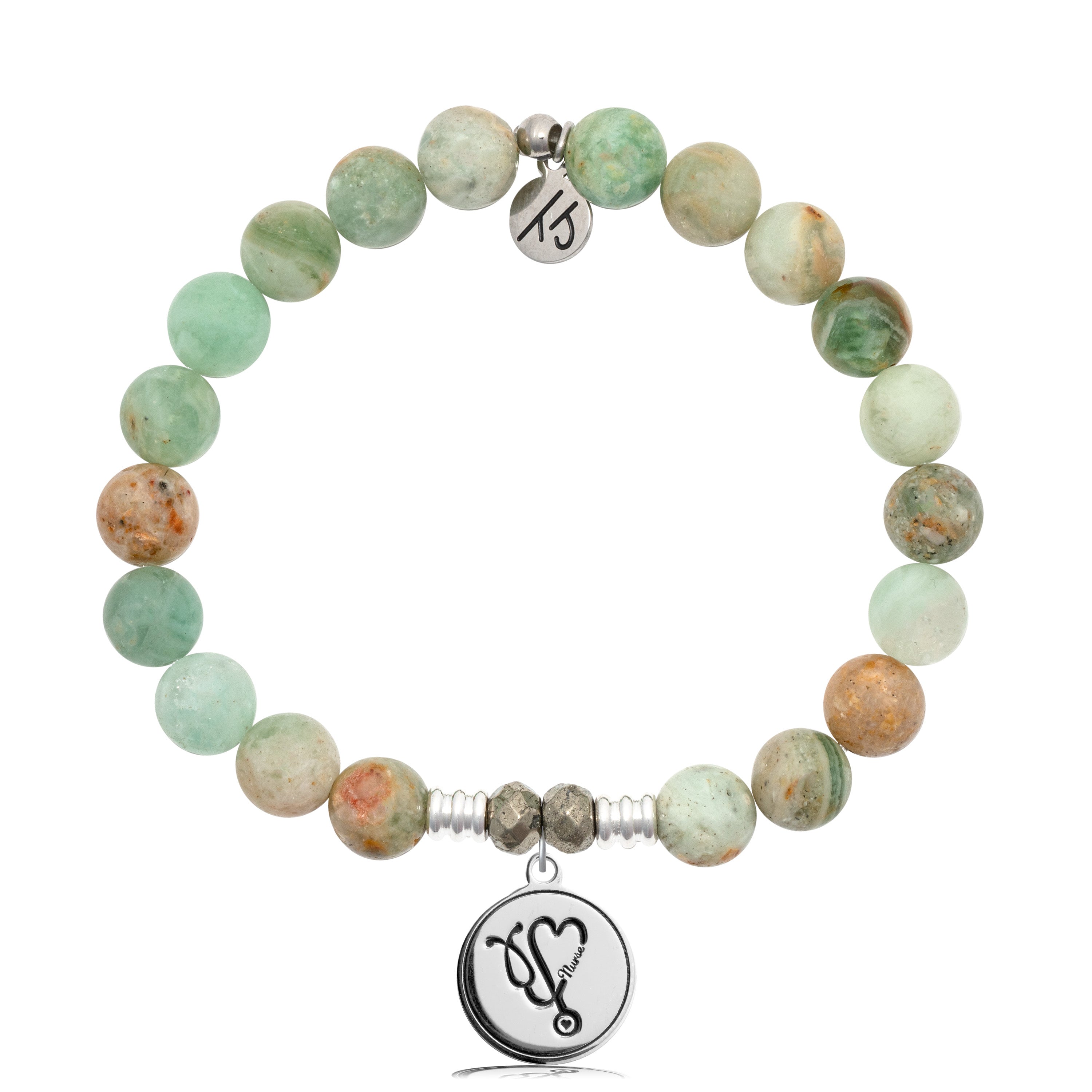 Green Quartz Stone Bracelet with Nurse Sterling Silver Charm