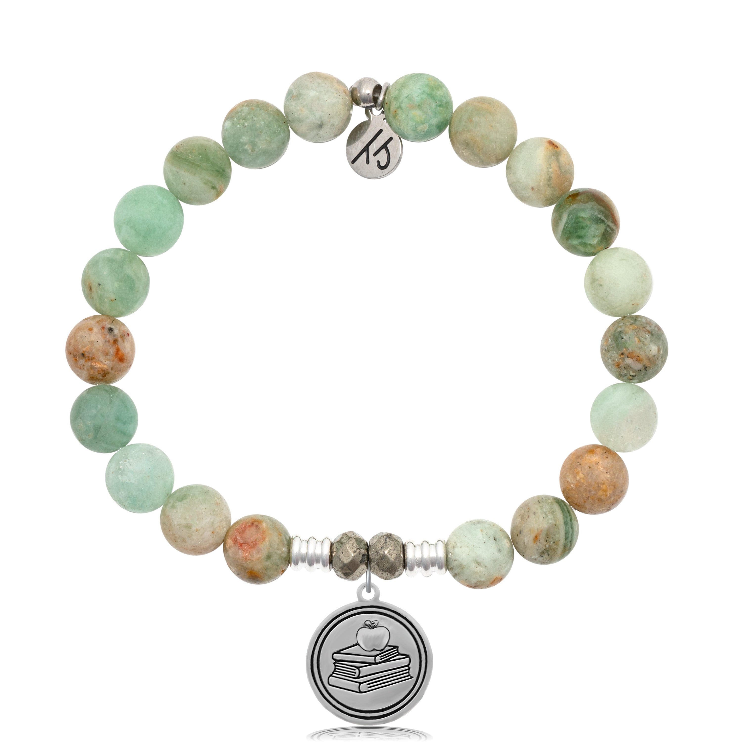Green Quartz Stone Bracelet with Teacher Sterling Silver Charm