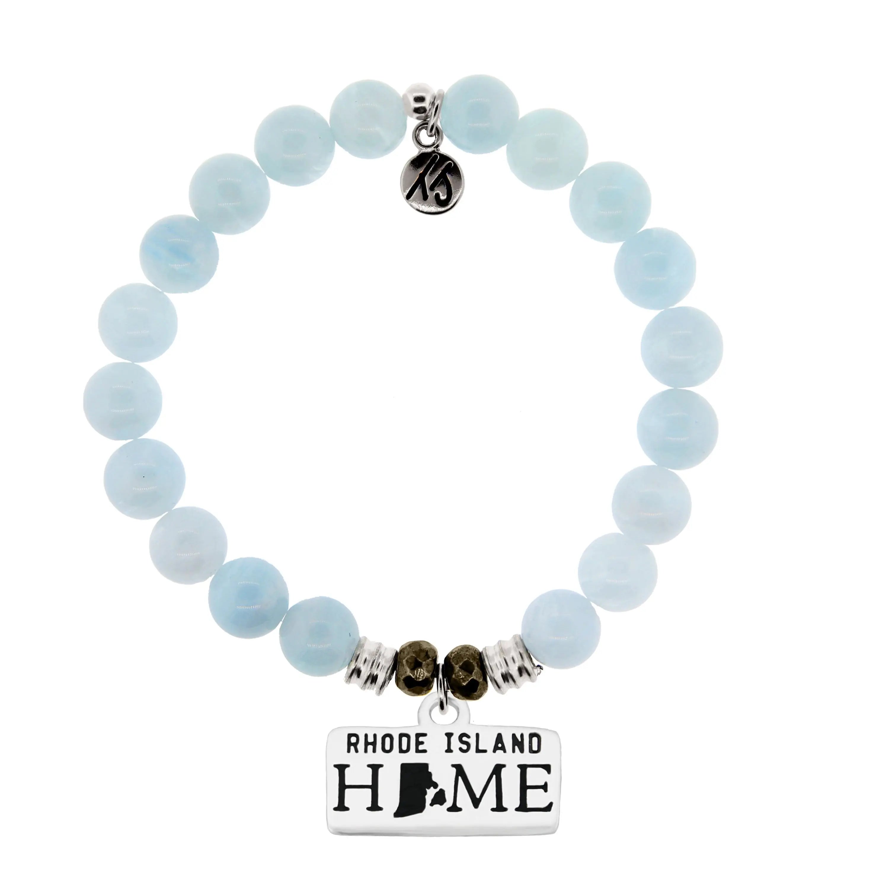 Home Collection- Blue Aquamarine Stone Bracelet with Rhode Island Sterling Silver Charm T. Jazelle